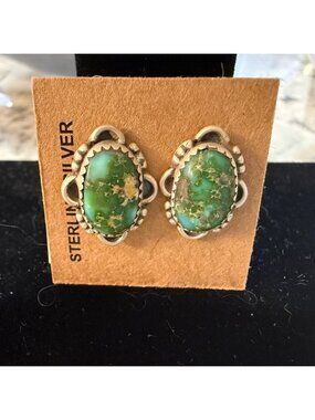 NWT Artisan Sonoran Gold Turquoise Sterling Silver Oval Stud Earrings Southwest